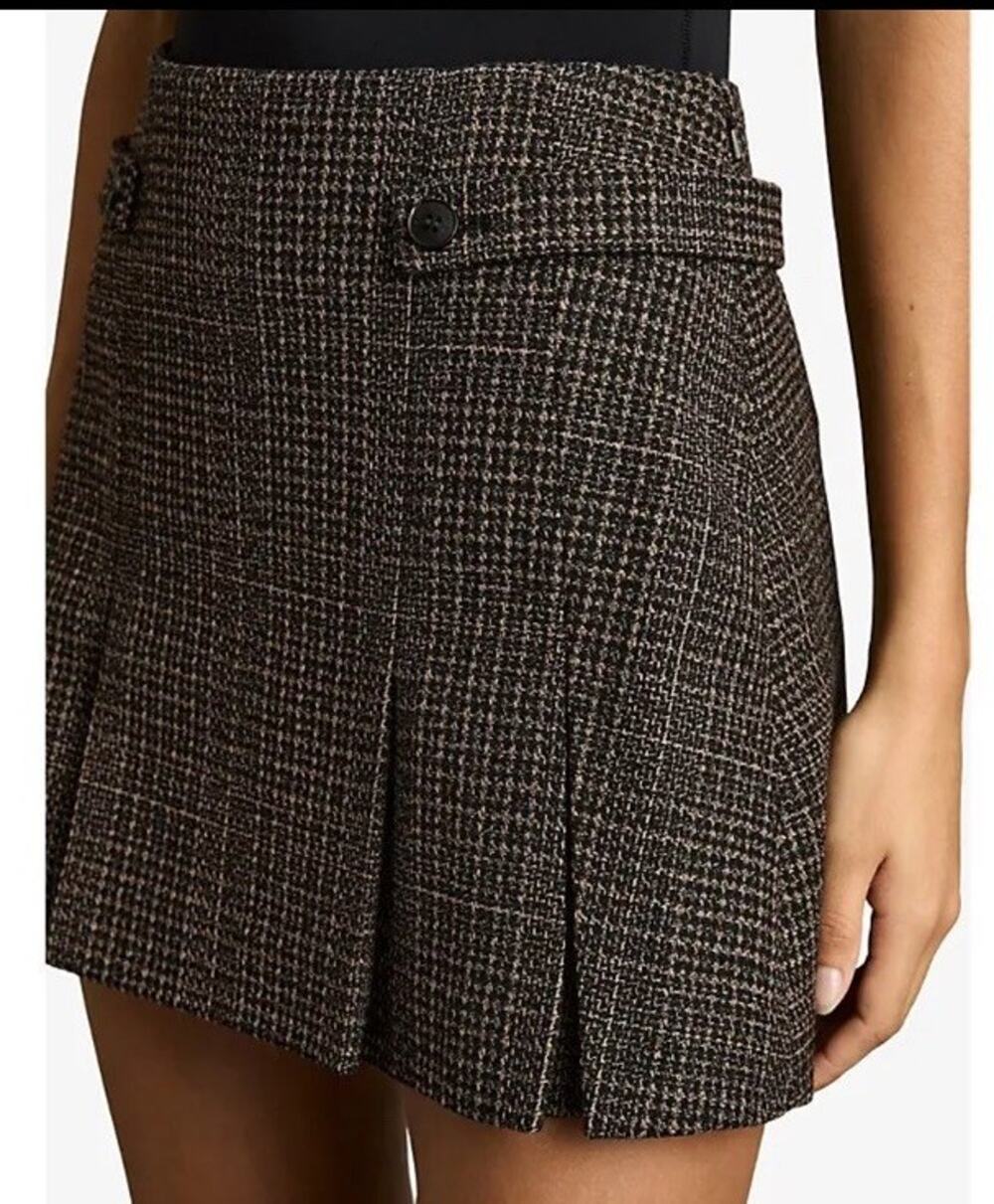 Reiss Brown Black Tweed Midi Skirt